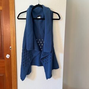 Belamie Merino Wool Blend Open Front Knit Vest Blue Sleeveless Cardigan